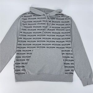 True Religion All Over Logo Hoodie XL Gray Pullover Streetwear Sweatshirt